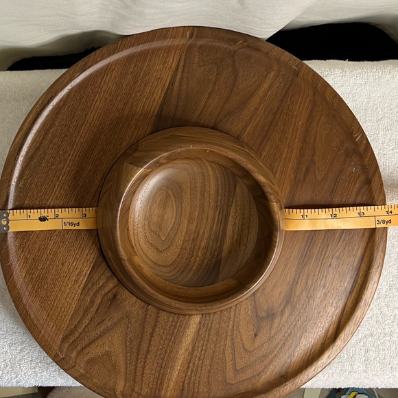 Vintage Solid Wooden Chip And Dip Snack Bowl Tray Large Size - 14” - Picture 6 of 7